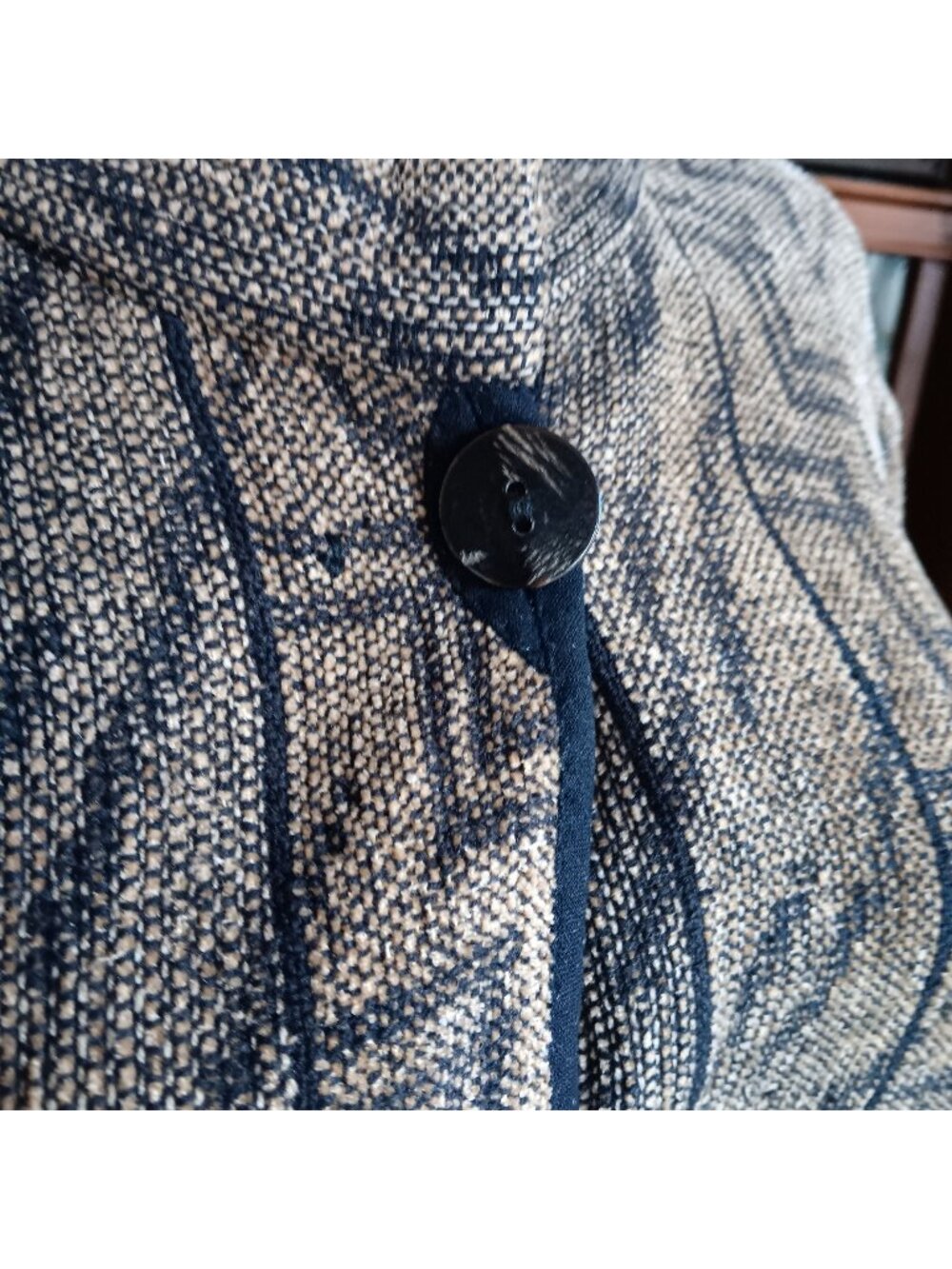 Vtg Womens Cardigan Jacket Maude Andrade Large Reversible Open Geometric Woven